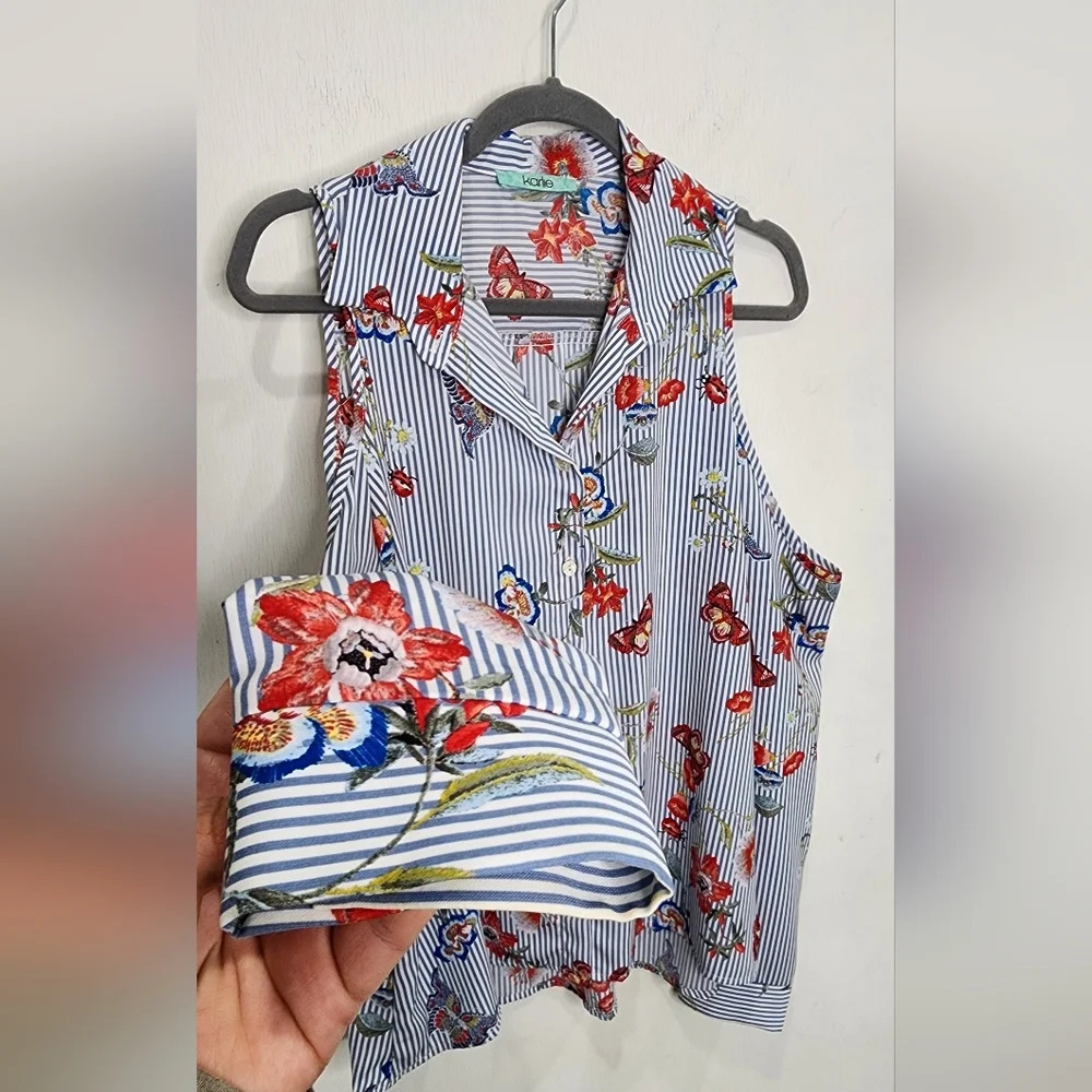 Karlie Cut Out Shoulder Striped Floral Butterfly Long Sleeve Size M - Picture 3 of 11